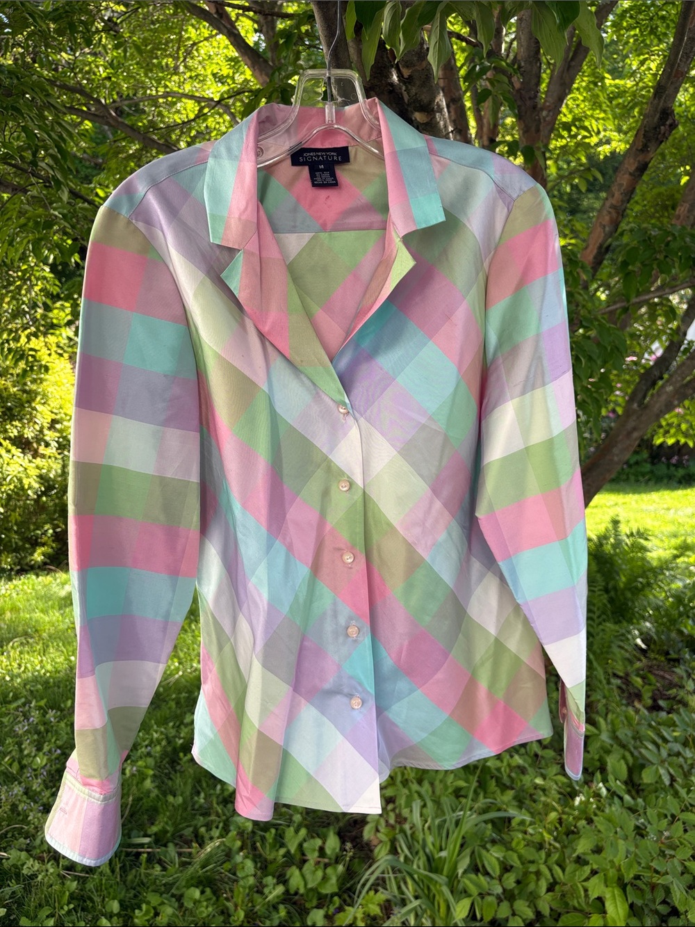 Jones New York Pastel Plaid Button-Up Blouse